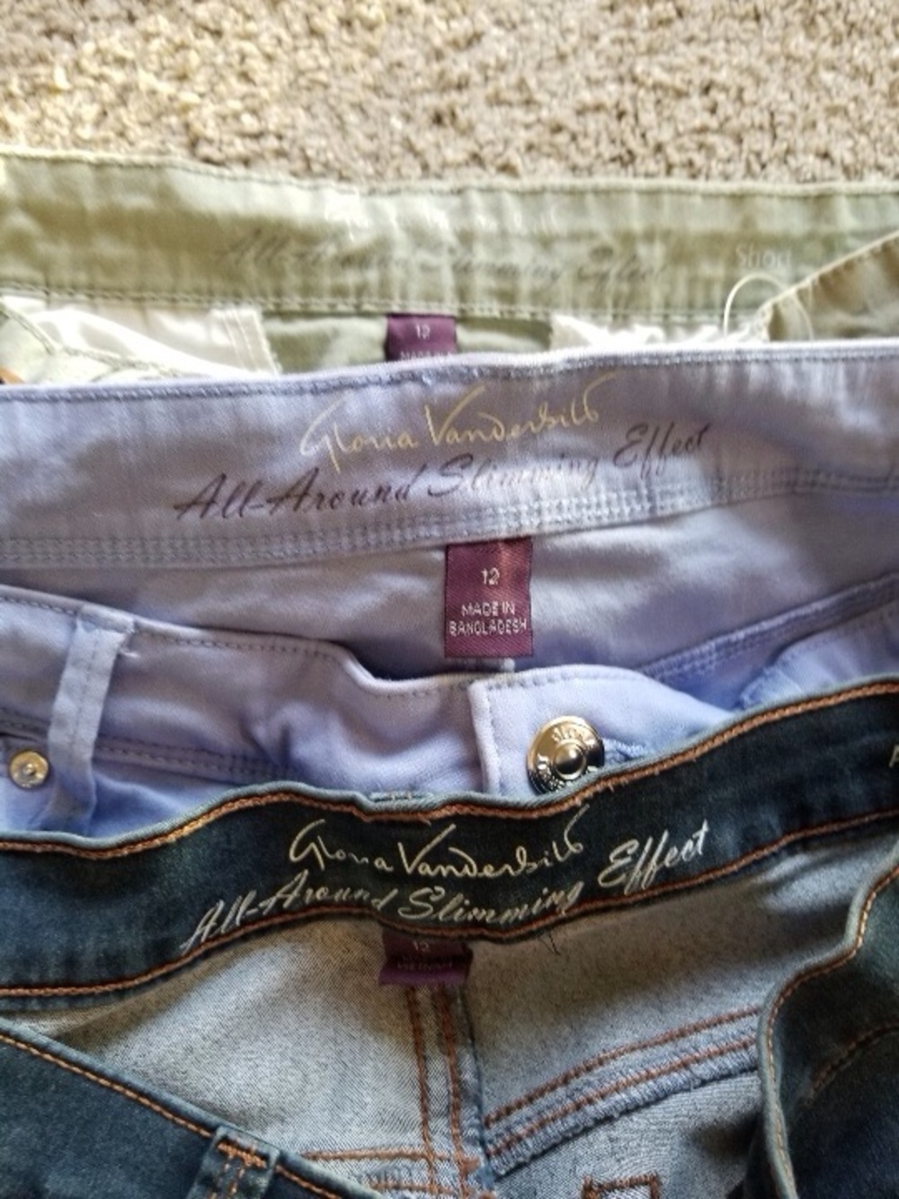 Gloria Vanderbilt Women’s Skinny Jeans Trio - Light Blue, Pale Lavender, Olive